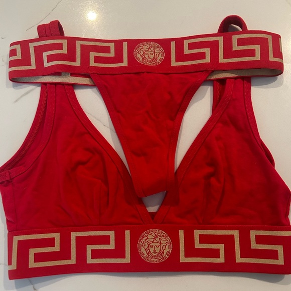 Versace Red and Gold Panty and Bra with Greek Key Design - Picture 2 of 4